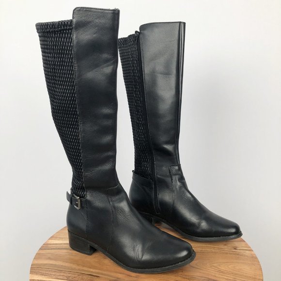 Nordstrom Shoes - Gianni Fermani Leather Equestrian Riding Quilted Tall Heeled Boots Booties Black